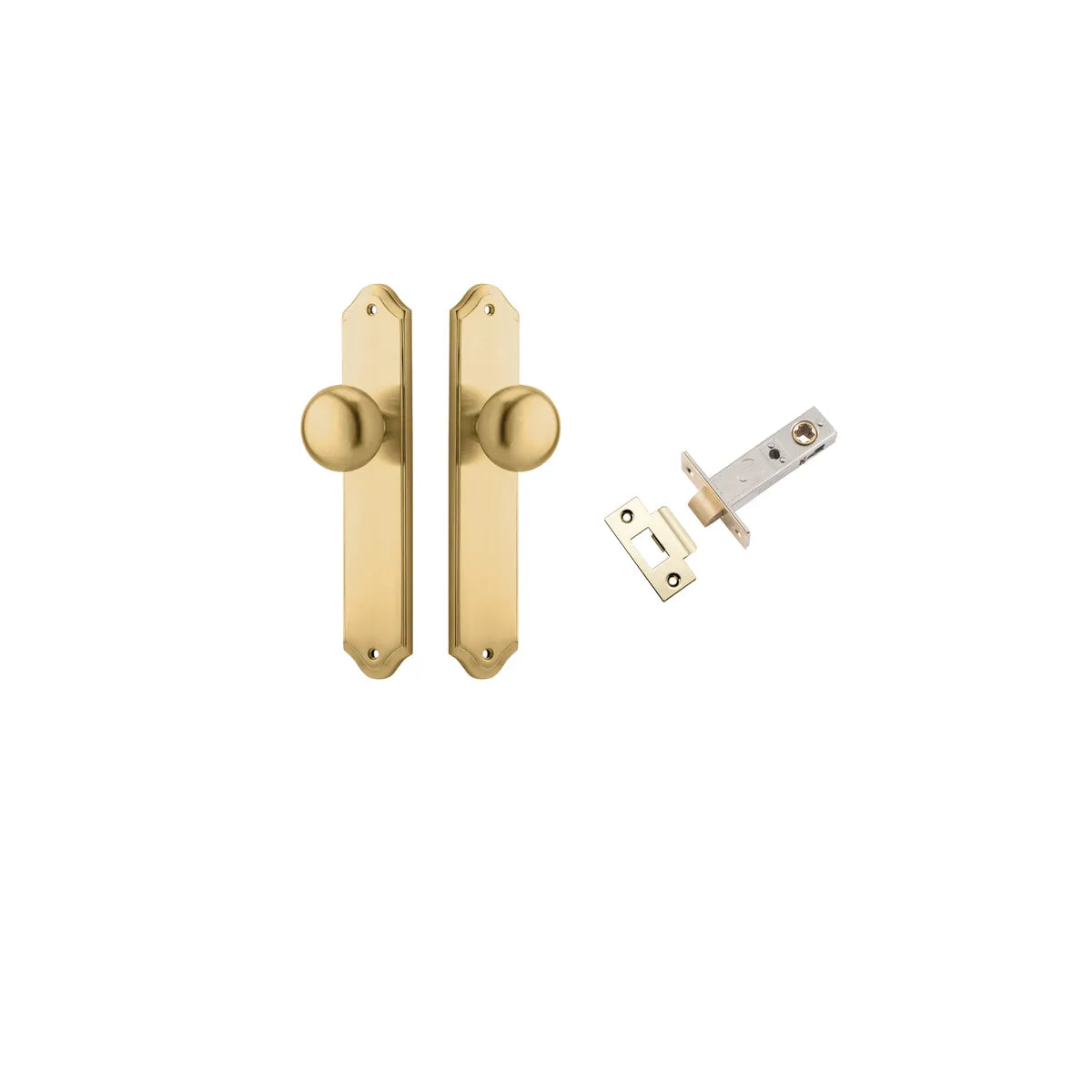 Cambridge Knob - Shouldered Backplate Passage Kit in Brushed Brass - front view