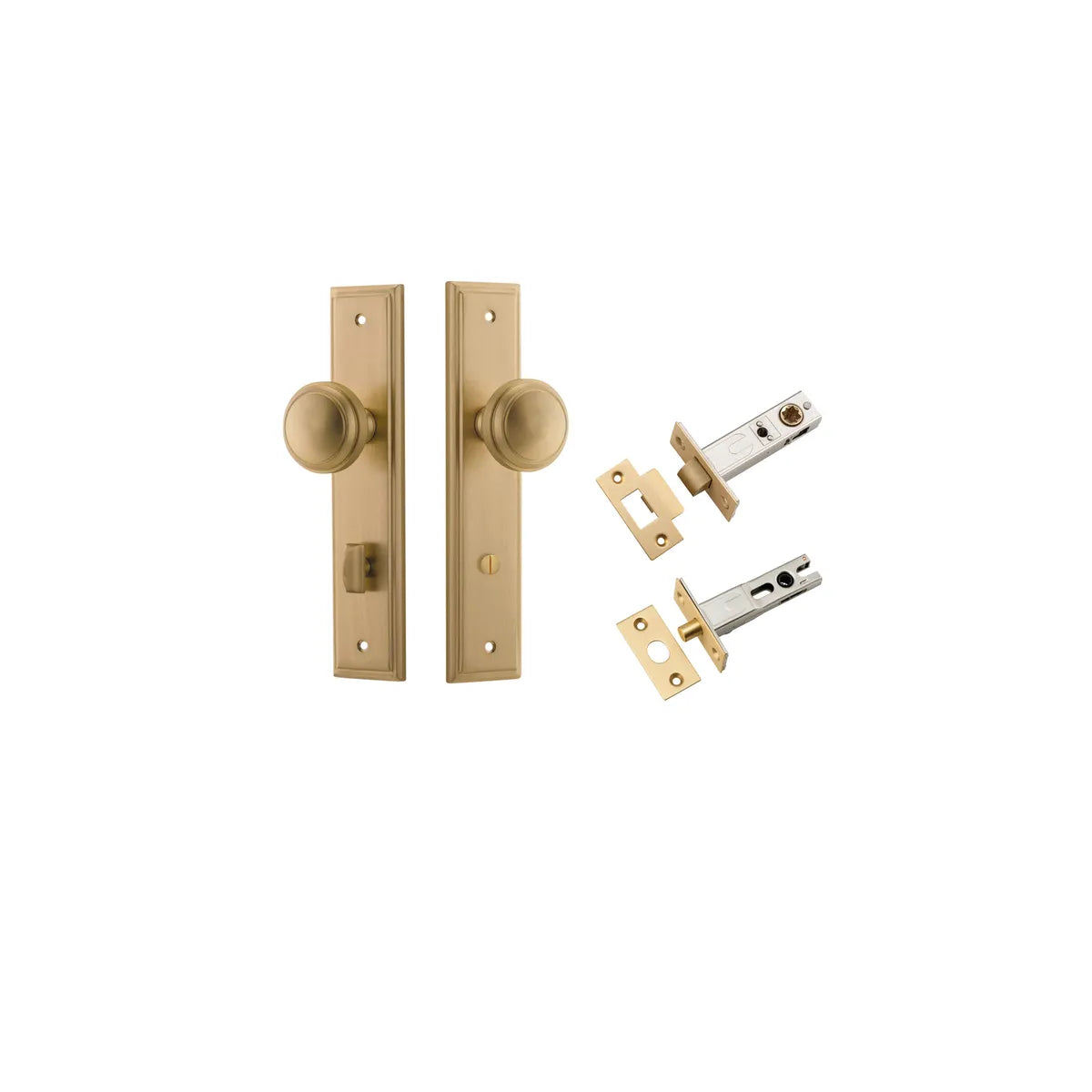 Paddington Knob - Stepped Backplate Privacy Kit with Privacy Turn in Brushed Brass - privacy set configuration
