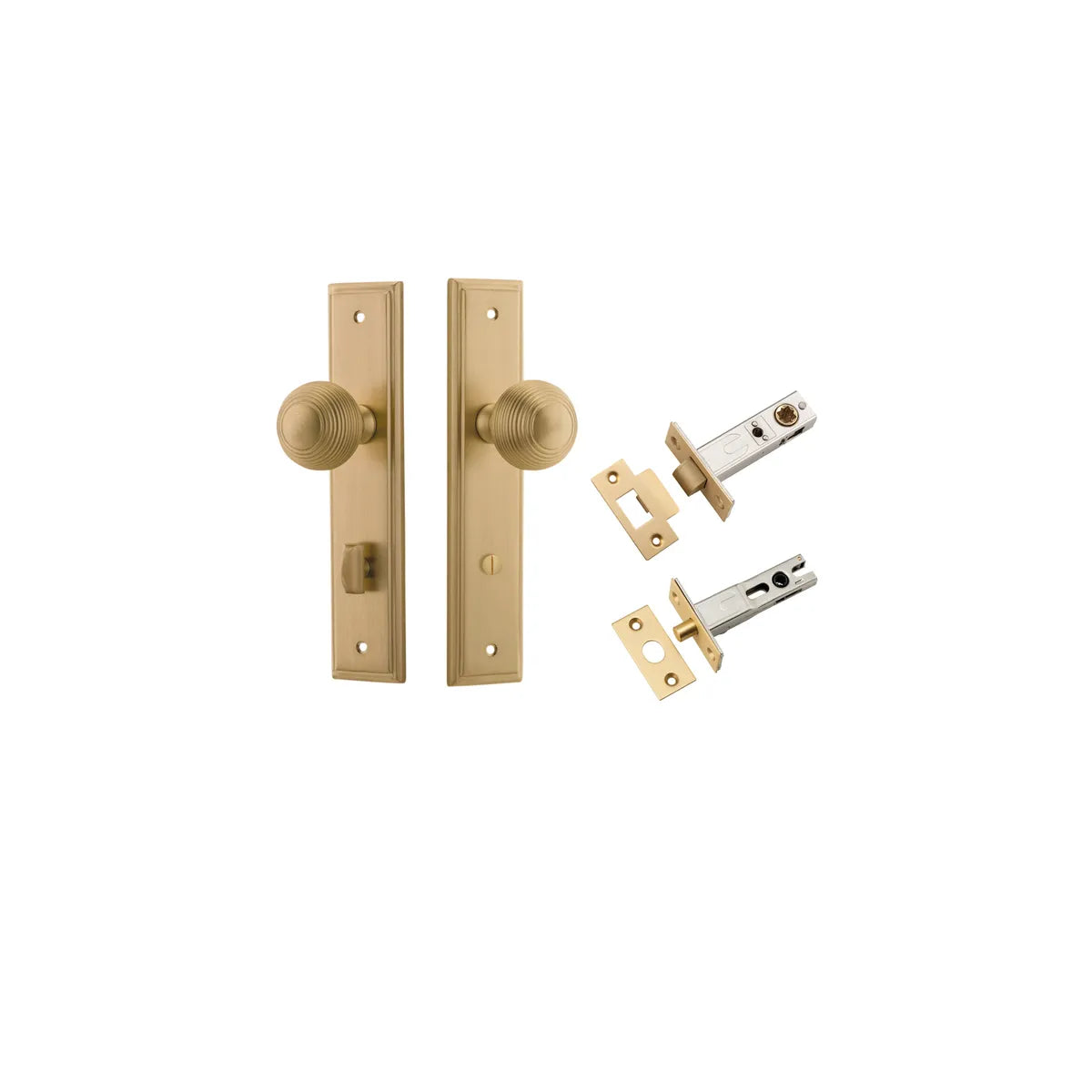 Guildford Knob - Stepped Backplate Privacy Kit with Privacy Turn in Brushed Brass - privacy set configuration