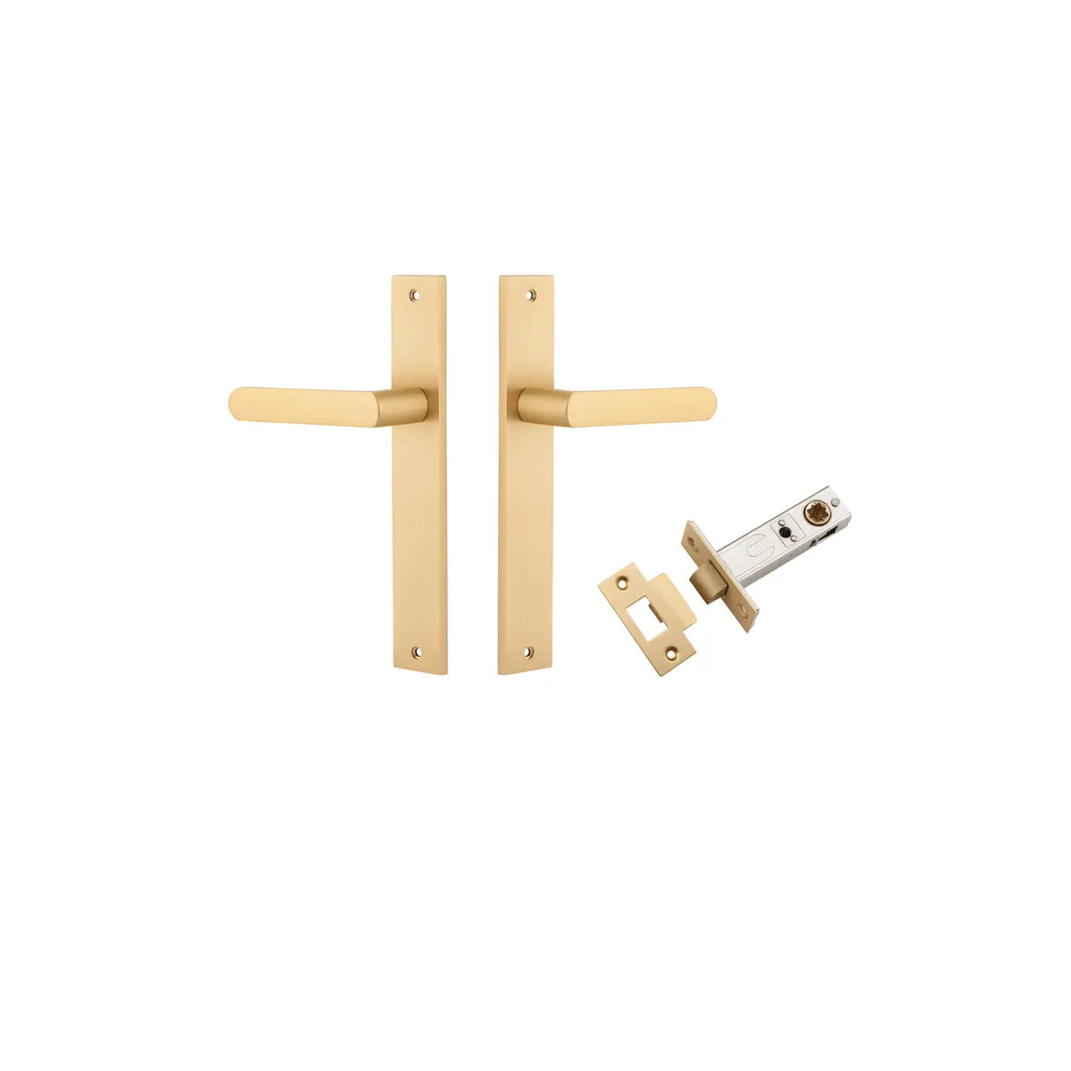 Osaka Lever - Rectangular Backplate Passage Kit in Brushed Brass - front view
