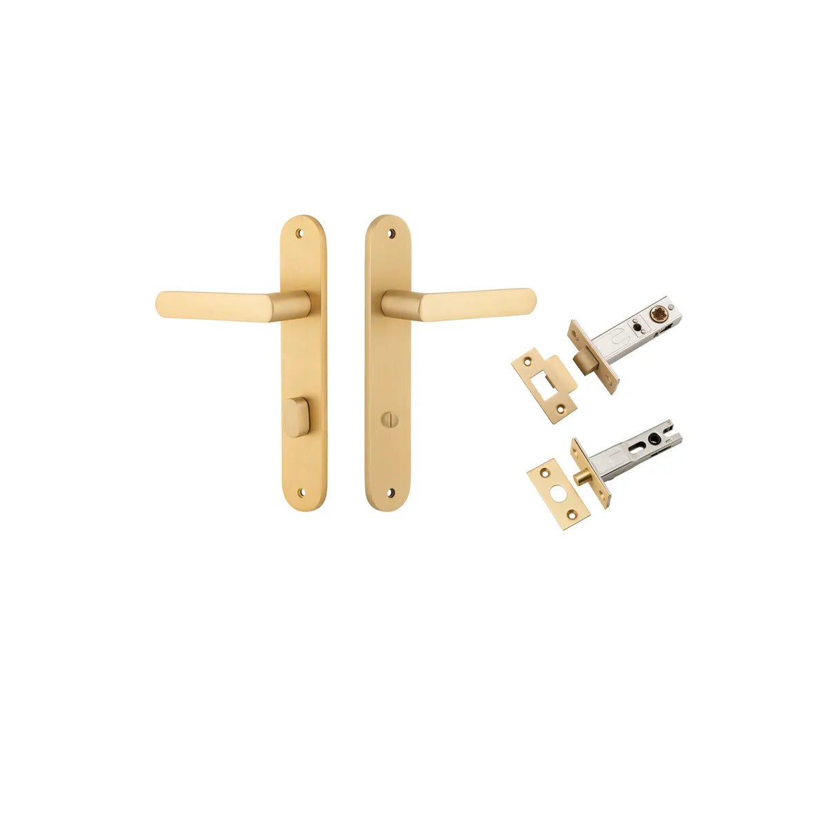 Osaka Lever - Oval Backplate Privacy Kit with Privacy Turn in Brushed Brass - privacy set configuration
