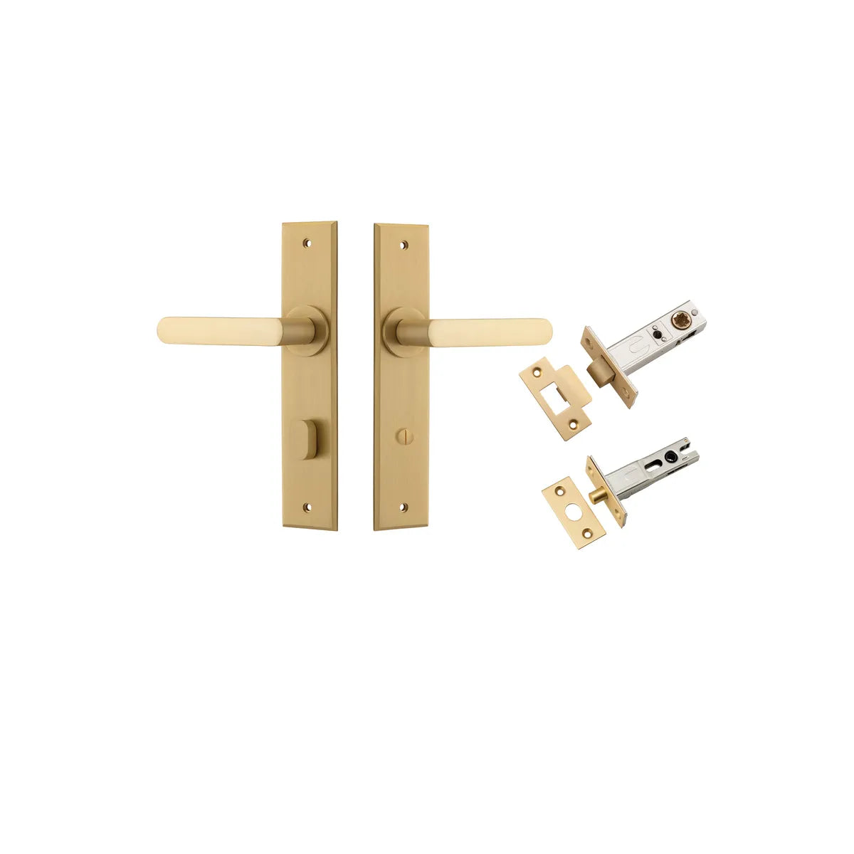 Osaka Lever - Chamfered Backplate Privacy Kit with Privacy Turn in Brushed Brass - privacy set configuration