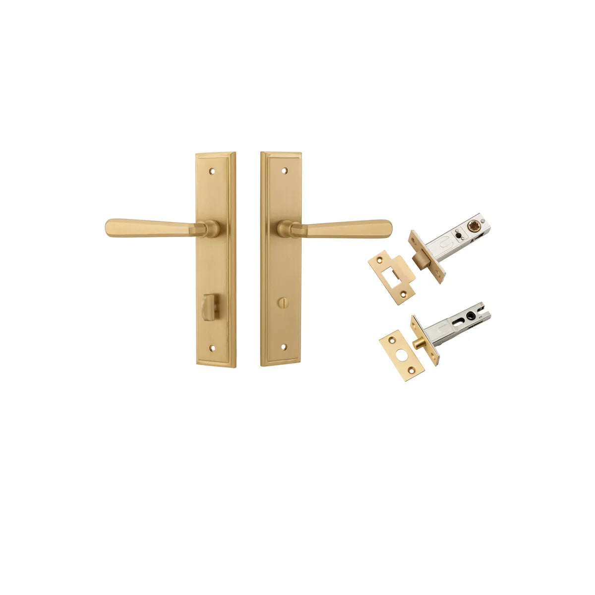 Copenhagen Lever - Steppedd Backplate Privacy Kit with Privacy Turn in Brushed Brass - privacy set configuration
