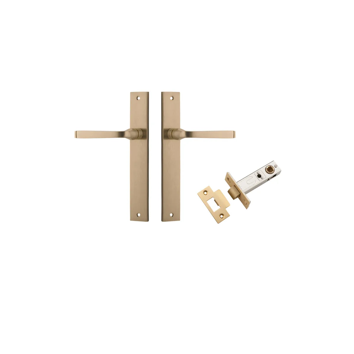 Annecy Lever - Rectangular Backplate Passage Kit in Brushed Brass - front view