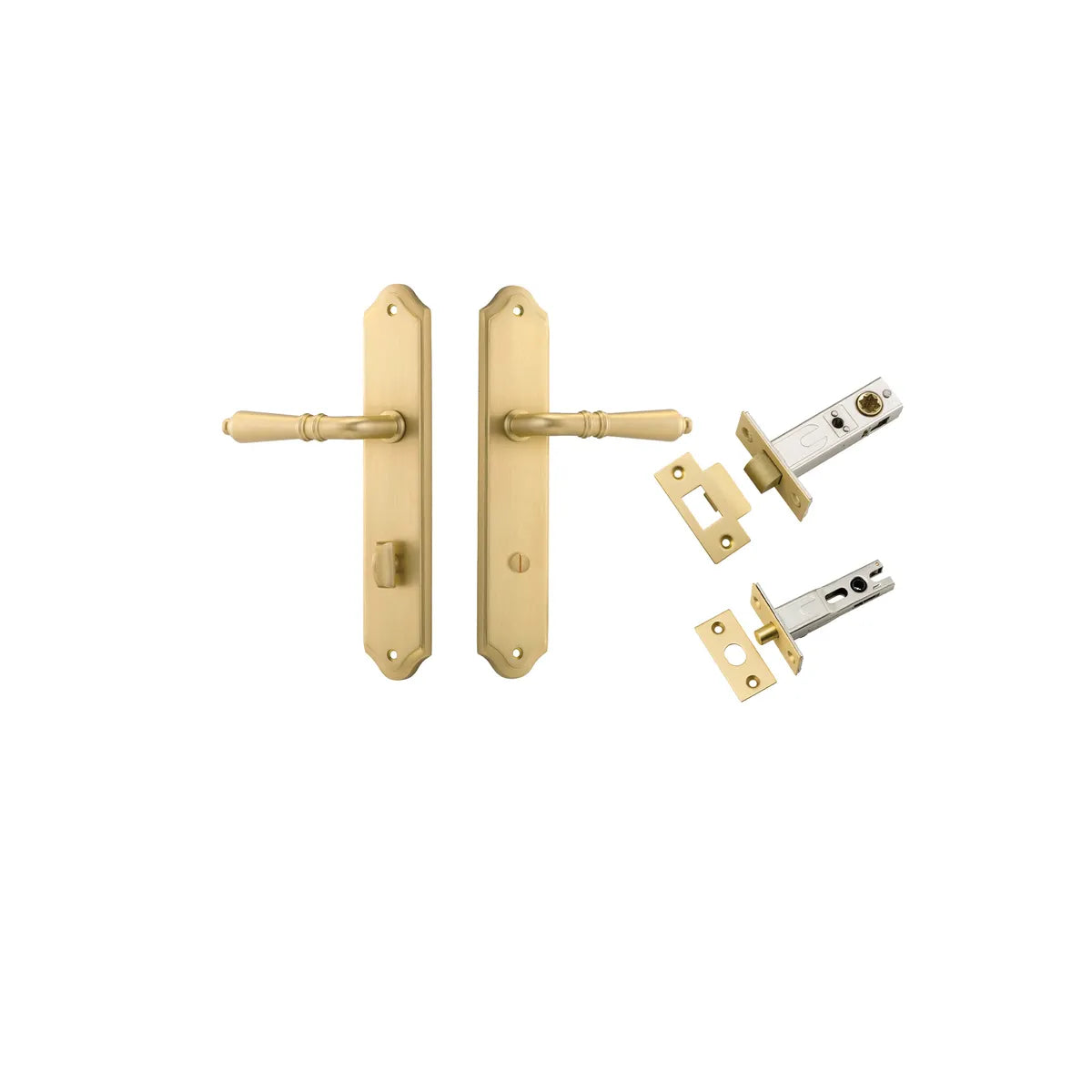 Sarlat Lever - Shouldered Backplate Privacy Kit with Privacy Turn in Brushed Gold PVD - privacy set configuration