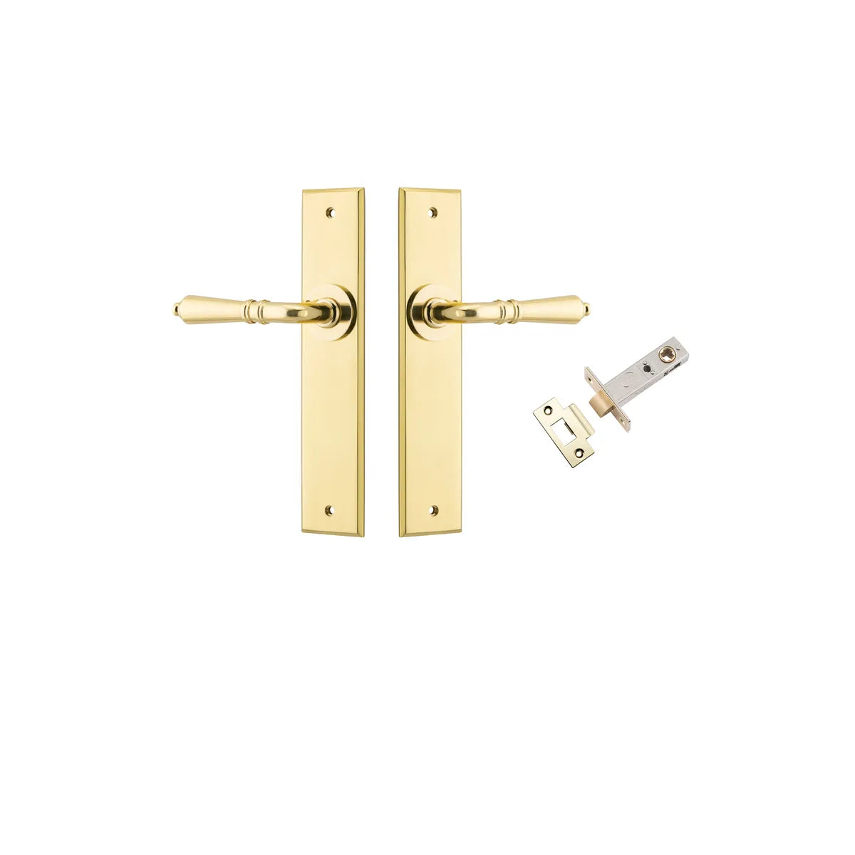 Sarlat Lever - Chamfered Backplate Passage Kit in Brushed Brass - close-up detail view