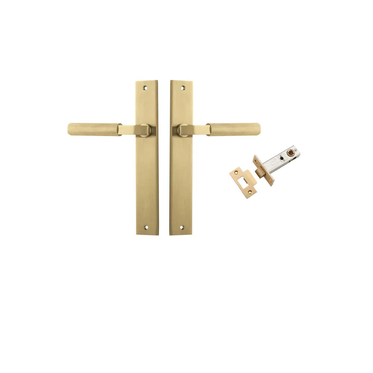 Brunswick Lever - Rectangular Backplate Passage Kit in Brushed Gold PVD - angled product view