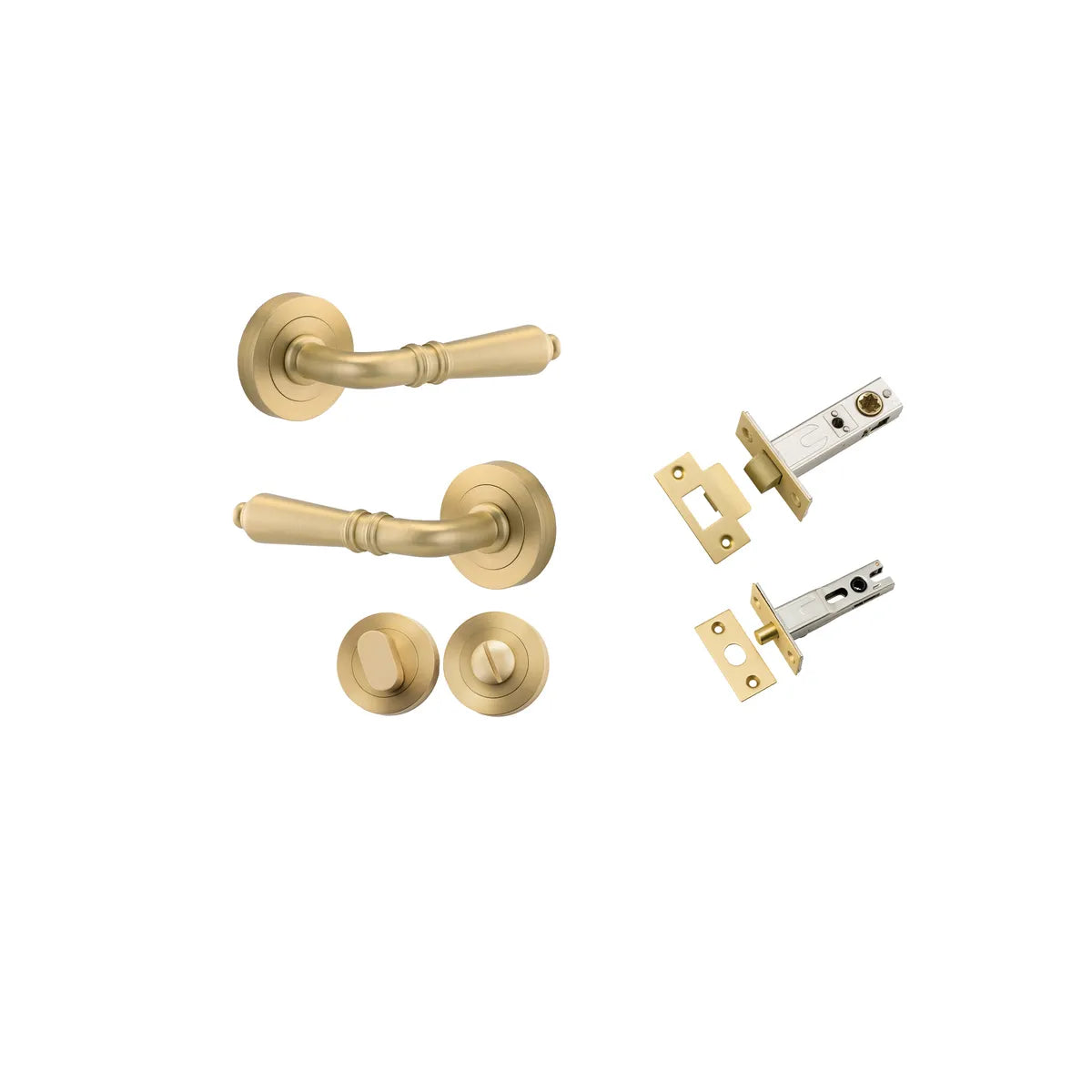 Sarlat Lever - Round Rose with Separate Privacy Turn in Brushed Gold PVD - privacy set configuration