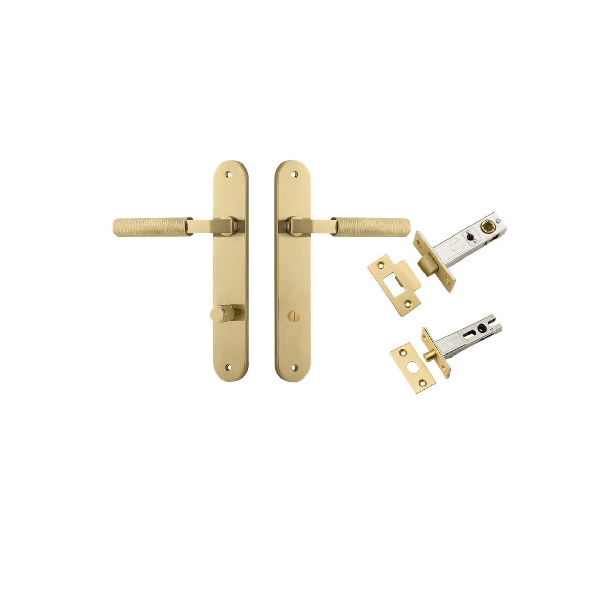 Brunswick Lever - Oval Backplate Privacy Kit in Brushed Gold PVD - privacy set configuration