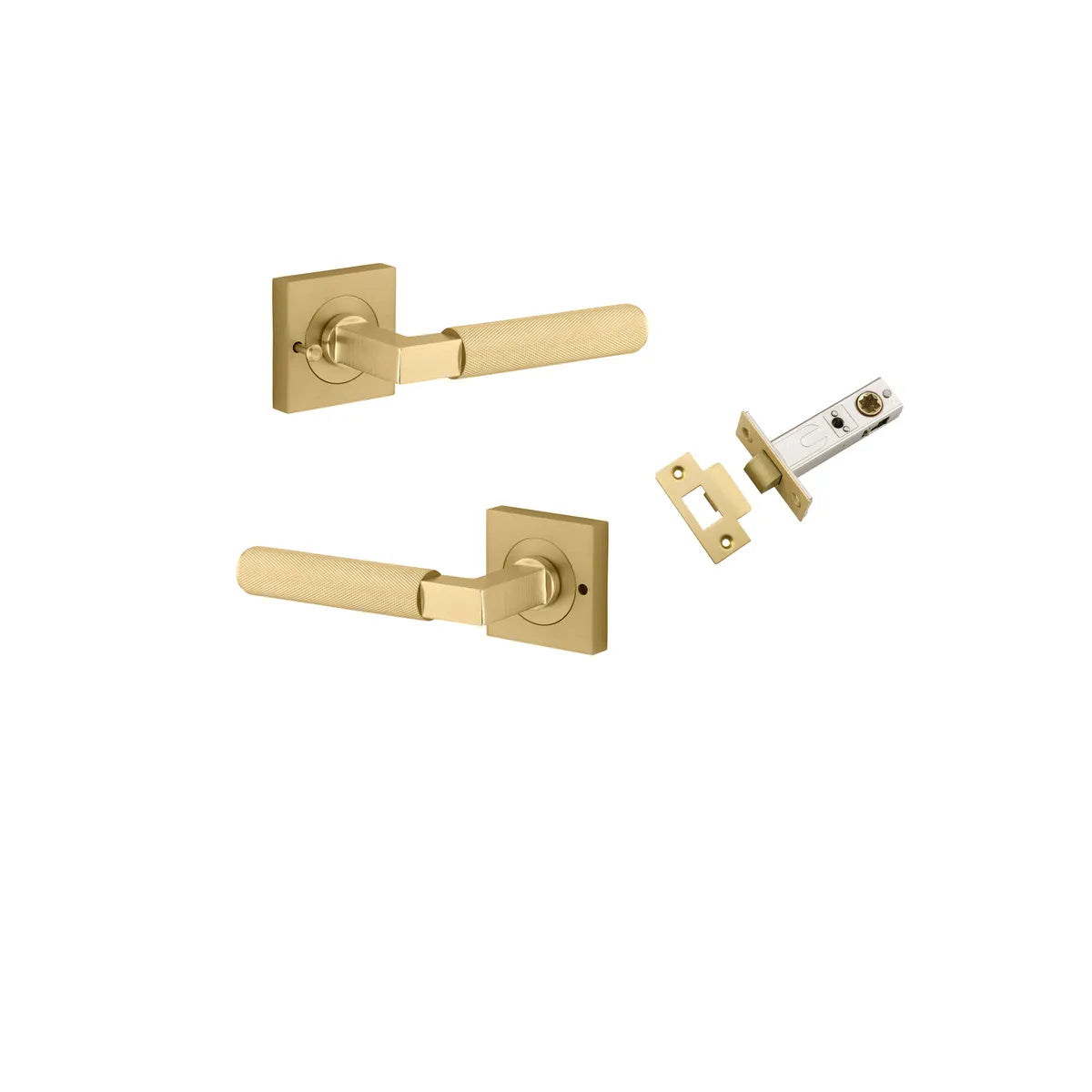 Brunswick Lever - Square Rose Privacy Kit (Inbuilt Privacy) in Brushed Gold PVD - privacy set configuration