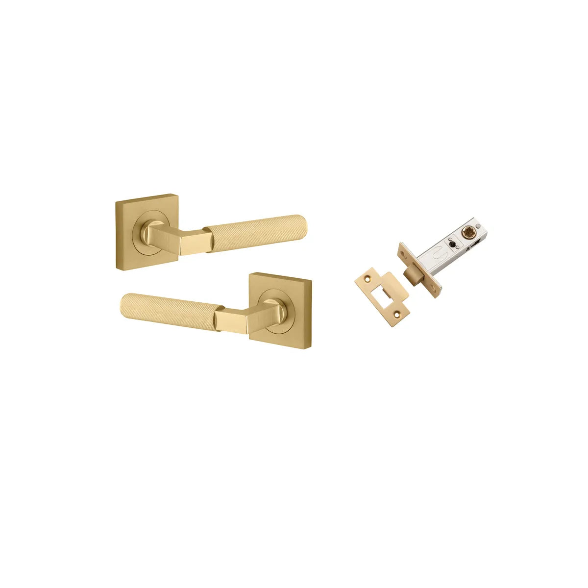 Brunswick Lever - Square Rose Passage Kit in Brushed Gold PVD - angled product view