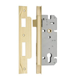Rebated 85mm Euro Mortice Locks - 45mm Backset in Brushed Chrome - close-up detail view