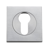 Euro Escutcheons - Square in Brushed Chrome - angled product view