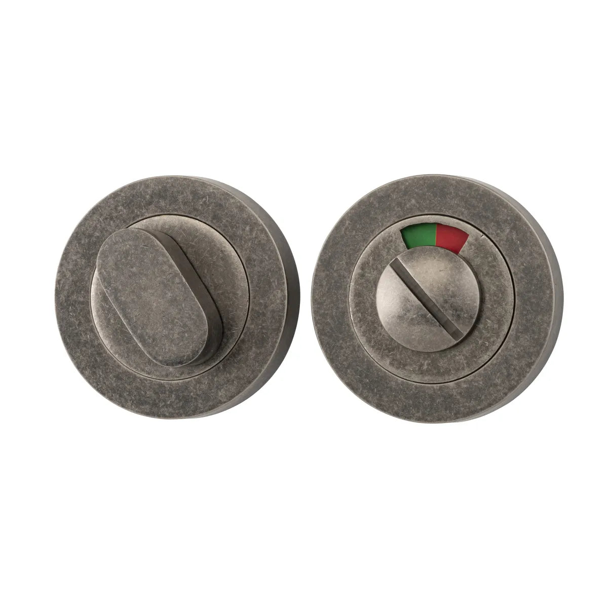 Privacy Turn With Indicator - Round in Distressed Nickel - close-up detail view