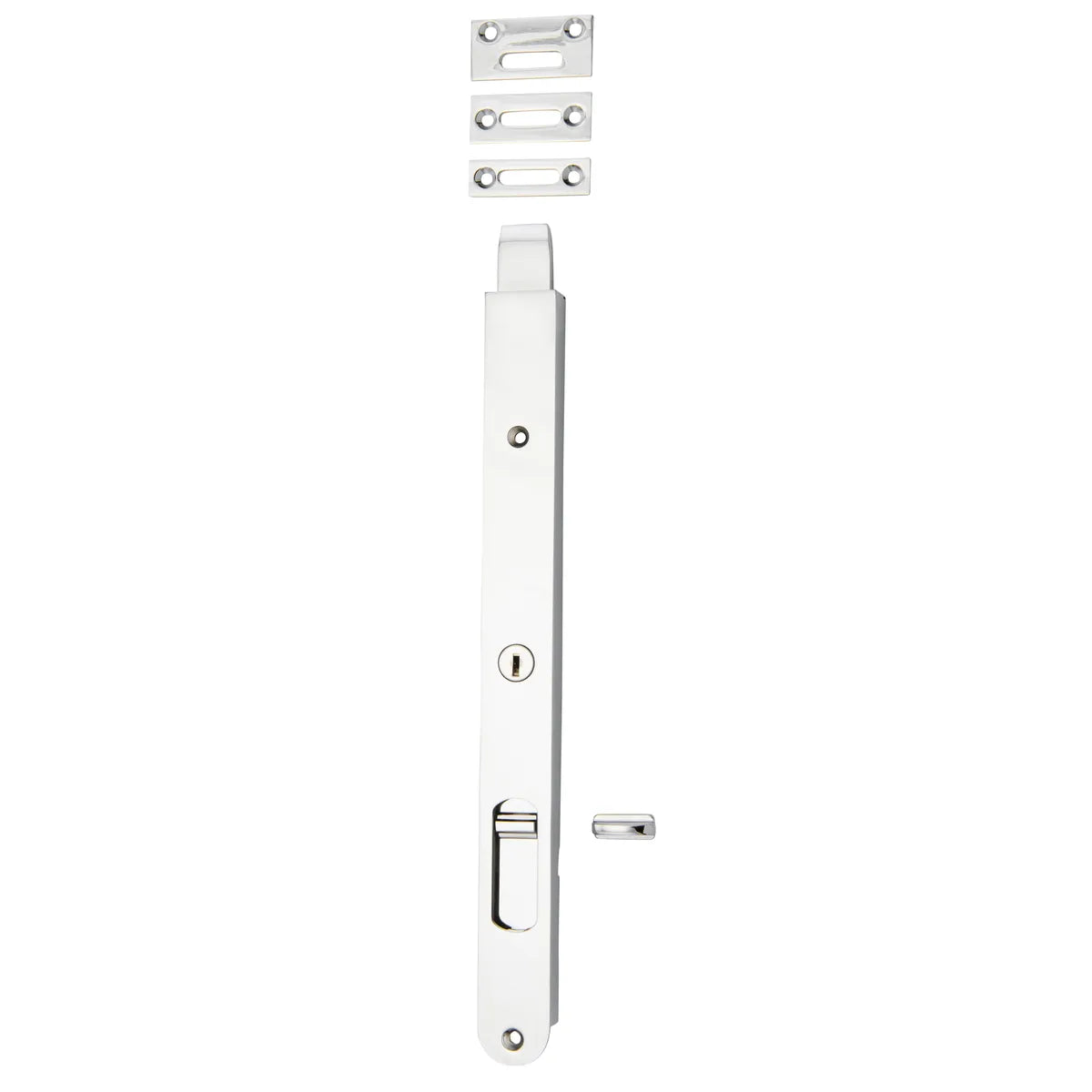 Locking Flush Bolt - 300mm in Polished Chrome - side profile view