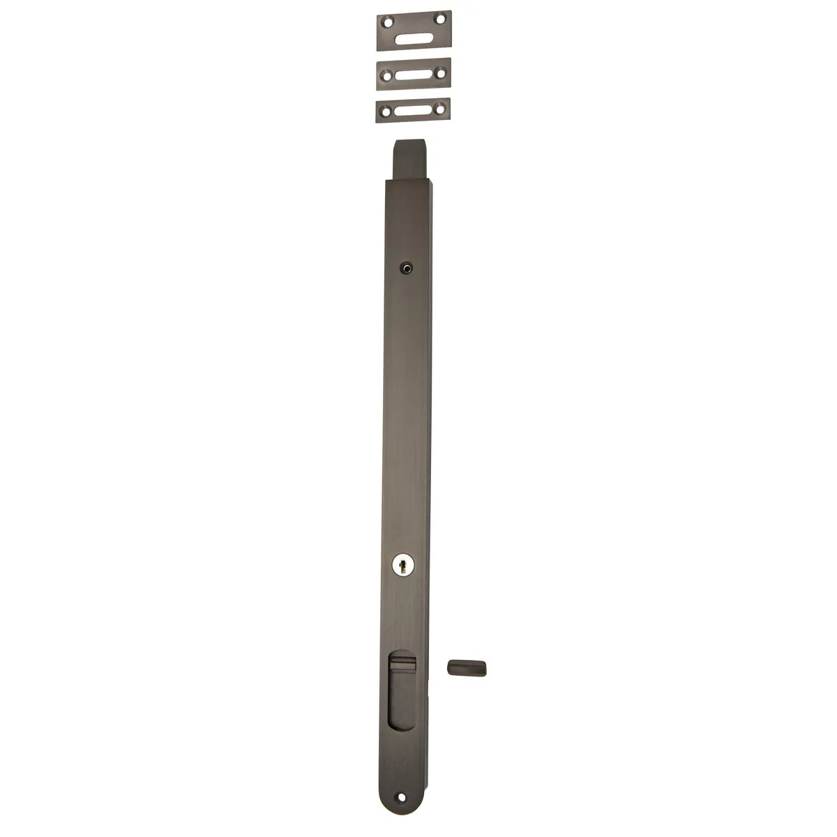 Locking Flush Bolt - 400mm in Brushed Chrome - rear mounting detail