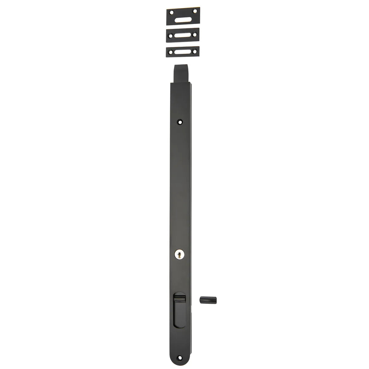 Locking Flush Bolt - 400mm in Matt Black - close-up detail view