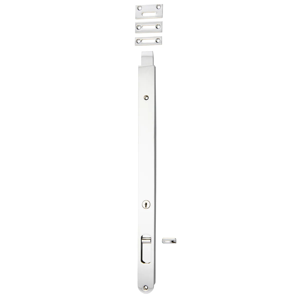 Locking Flush Bolt - 400mm in Polished Chrome - side profile view