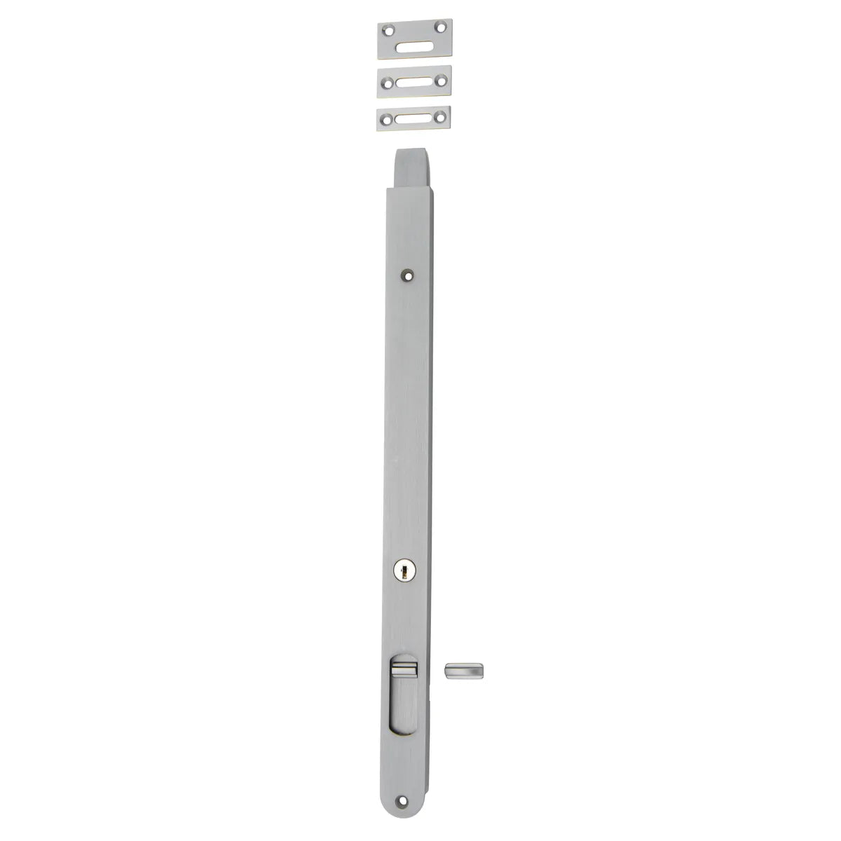 Locking Flush Bolt - 400mm in Brushed Chrome - angled product view