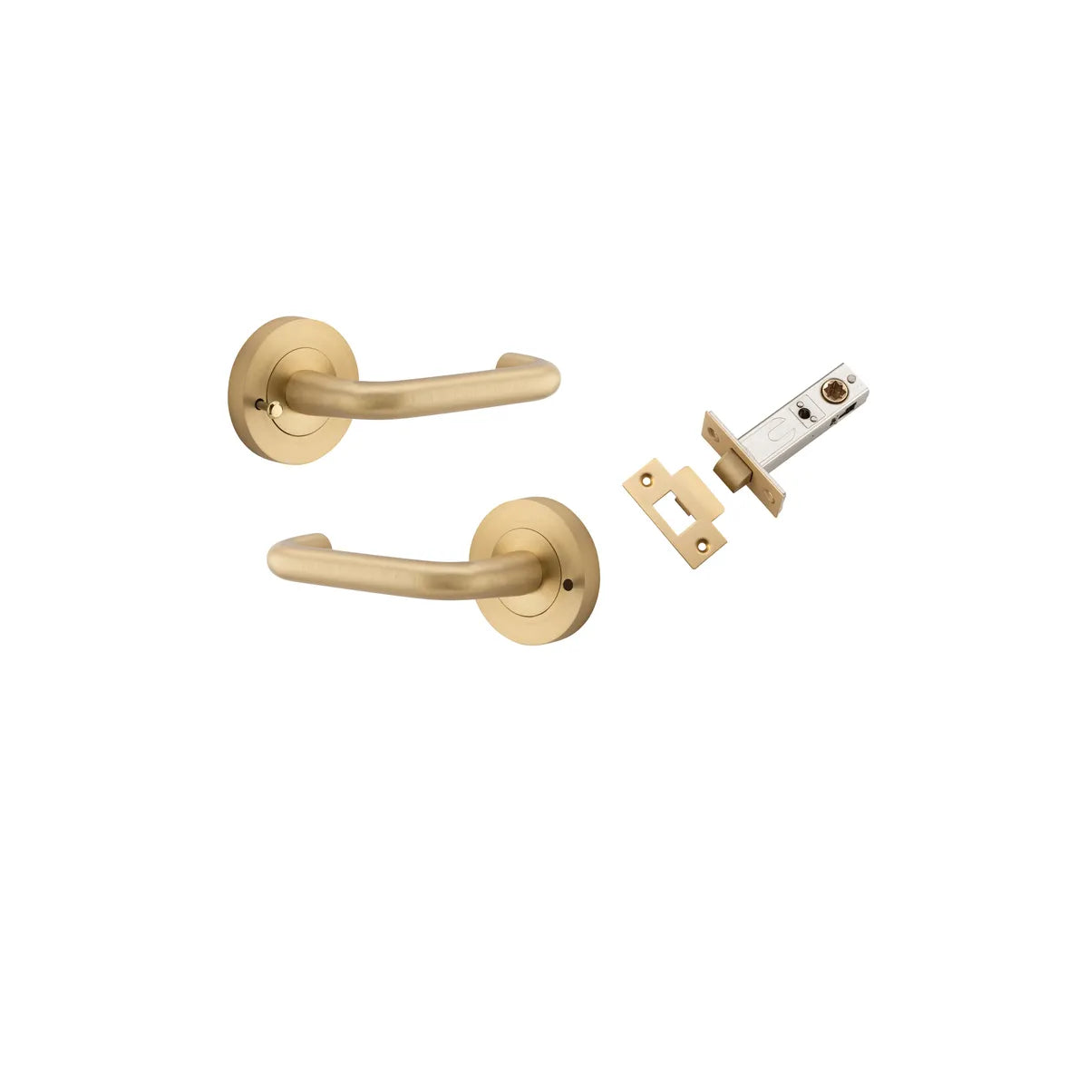 Oslo Lever - Round Rose (Inbuilt Privacy) in Brushed Brass - privacy set configuration