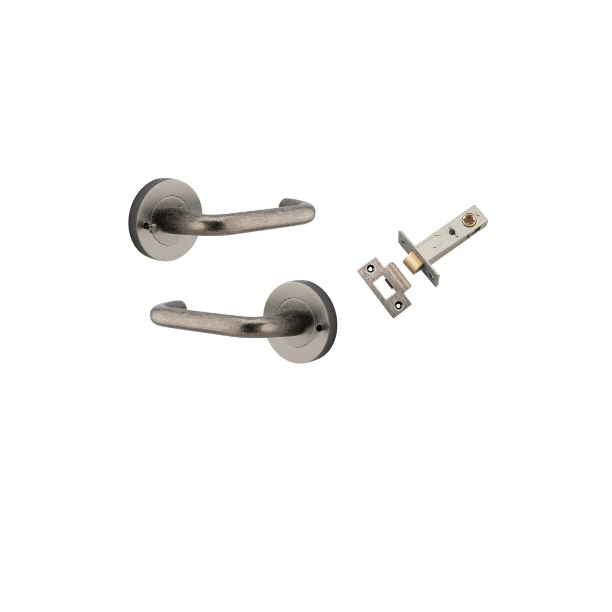 Oslo Lever - Round Rose (Inbuilt Privacy) in Distressed Nickel - privacy set configuration