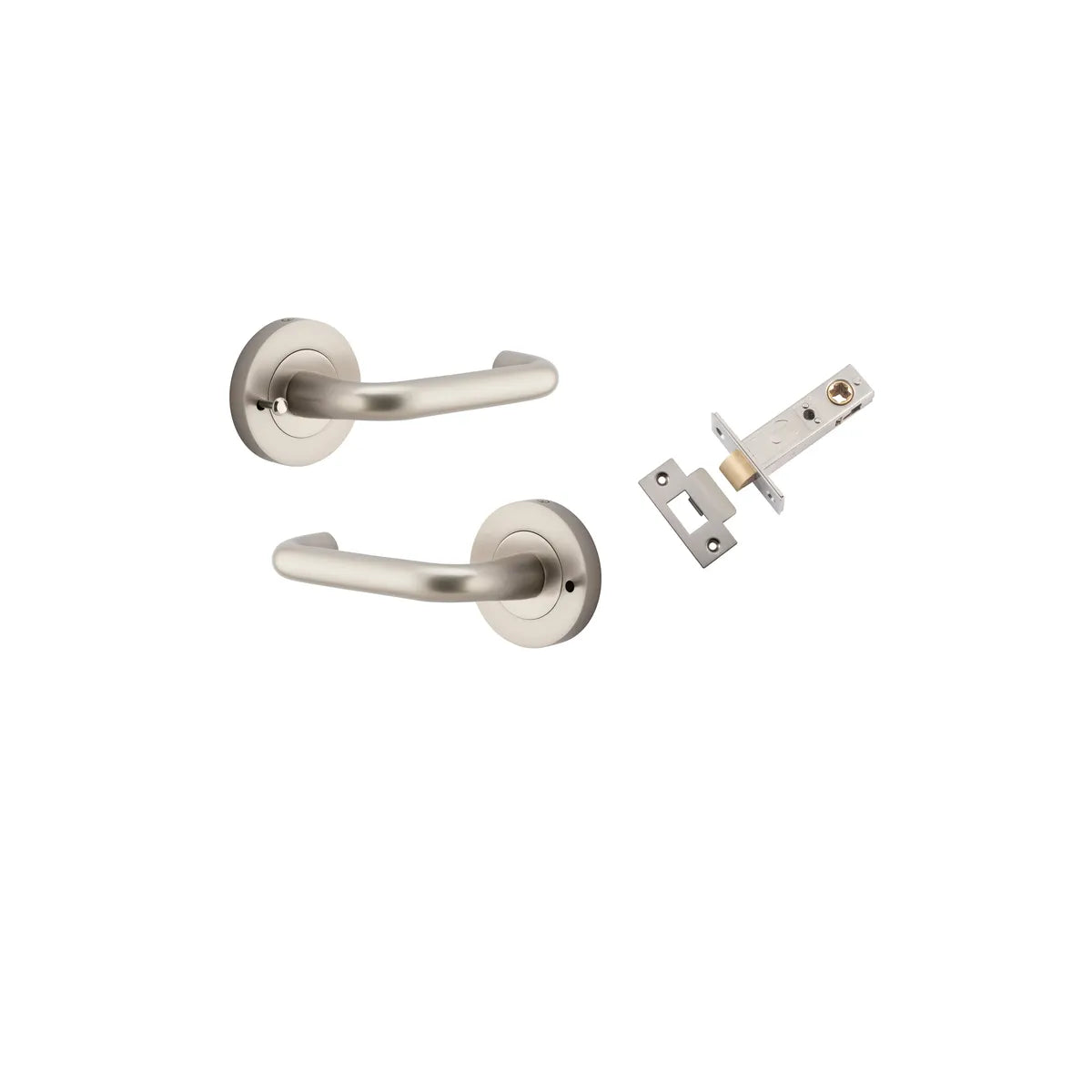 Oslo Lever - Round Rose (Inbuilt Privacy) in Satin Nickel - privacy set configuration
