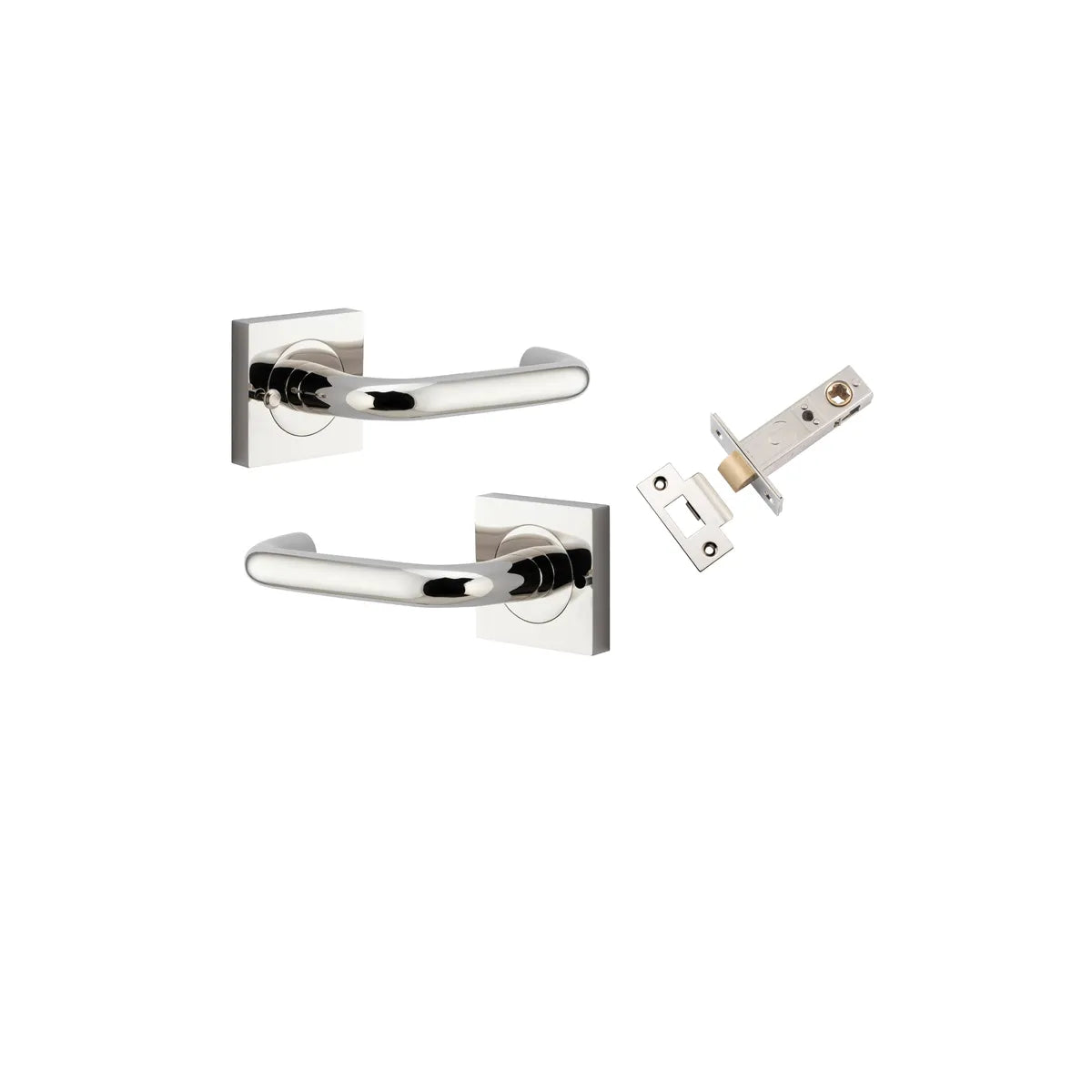 Oslo Lever - Square Rose (Inbuilt Privacy) in Polished Nickel - privacy set configuration