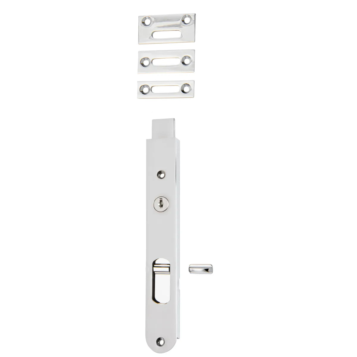 Locking Flush Bolt - 200mm in Brushed Chrome - side profile view
