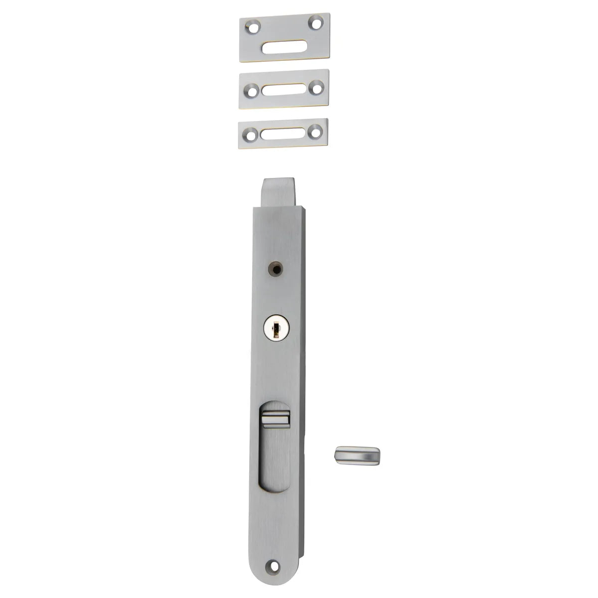Locking Flush Bolt - 200mm in Brushed Chrome - angled product view