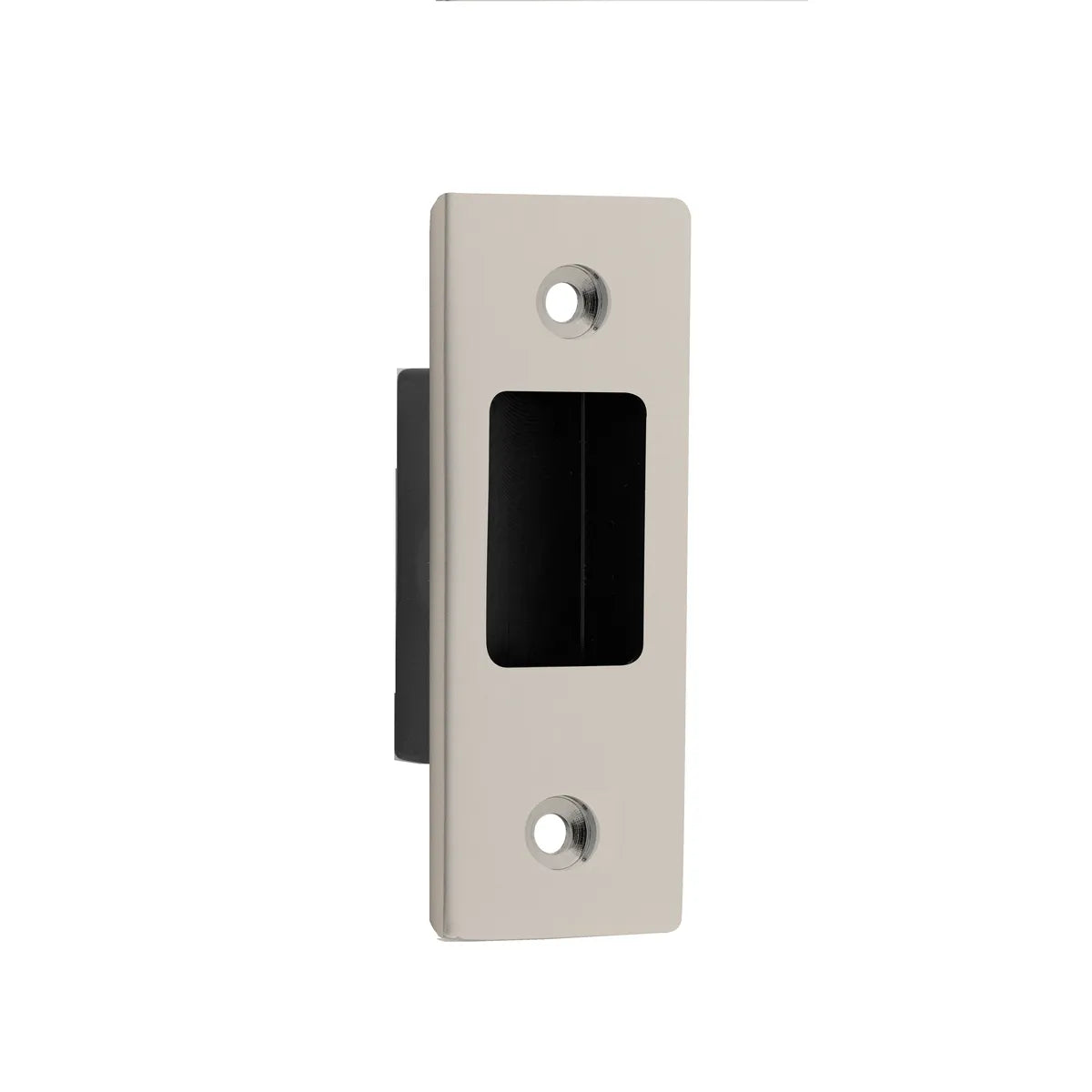 Sliding Door Edge Pull Rectangular in Satin Nickel - rear mounting detail