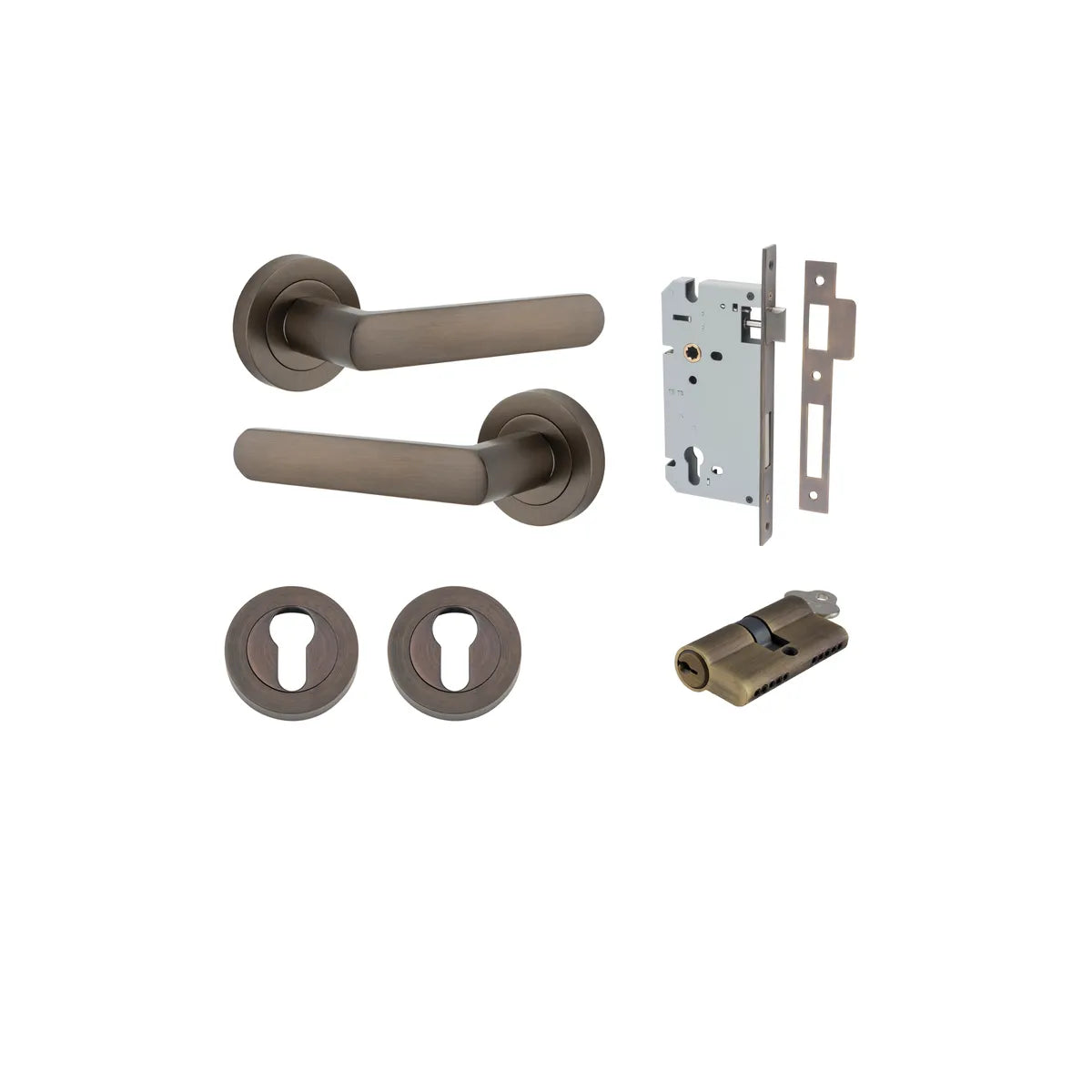 Osaka Lever - Round Rose Entrance Kit with Separate High Security Lock in Brushed Brass - entrance set configuratio (6 of 12)