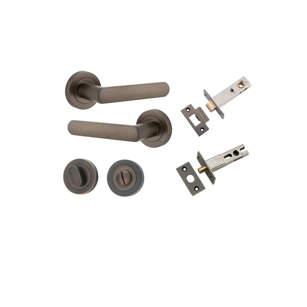 Osaka Lever - Round Rose Privacy Kit with Separate Privacy Turn in Signature Brass - privacy set configuration