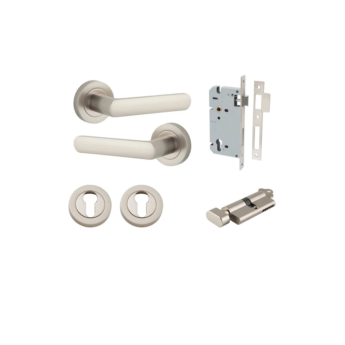Osaka Lever - Round Rose Entrance Kit with Separate High Security Lock