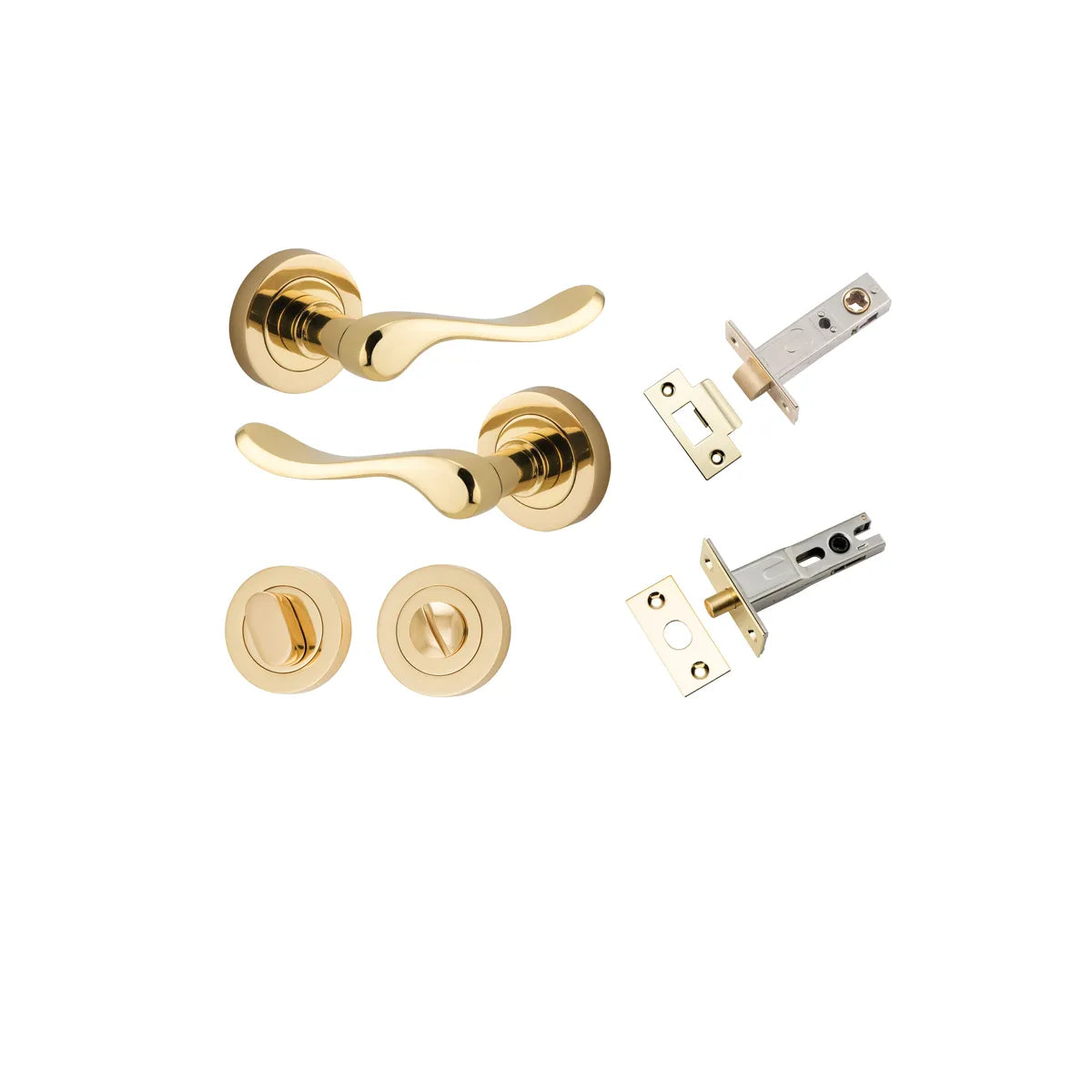 Stirling Lever - Round Rose Privacy Kit with Separate Privacy Turn in Polished Brass - privacy set configuration