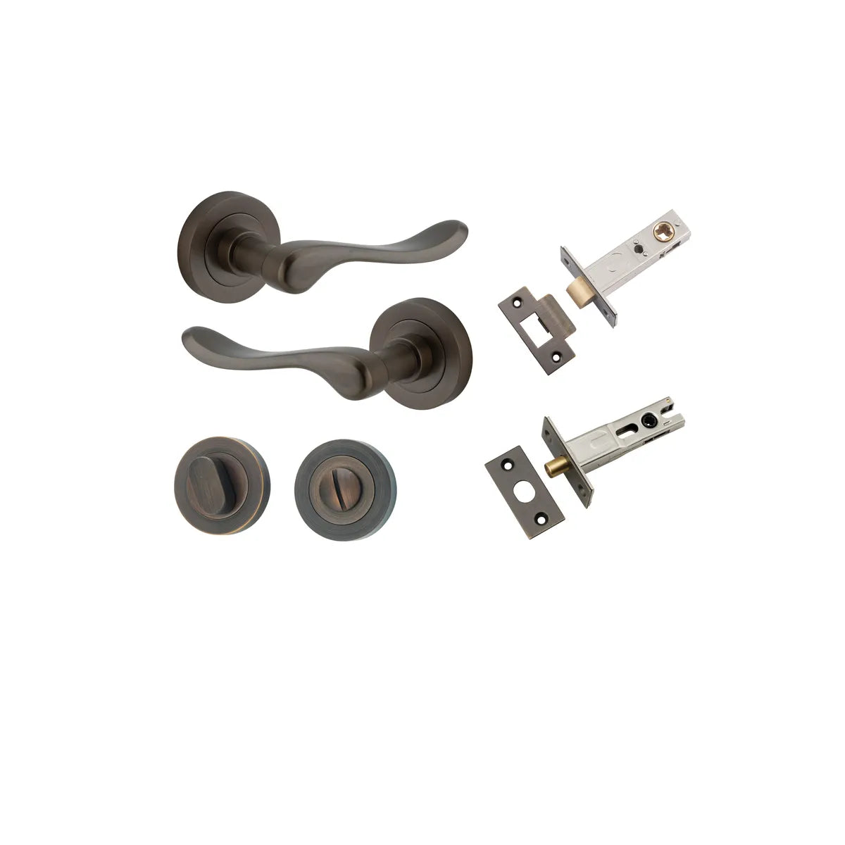 Stirling Lever - Round Rose Privacy Kit with Separate Privacy Turn in Signature Brass - privacy set configuration