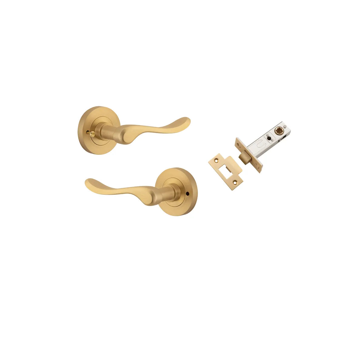 Stirling Lever - Round Rose (Inbuilt Privacy) in Brushed Brass - privacy set configuration