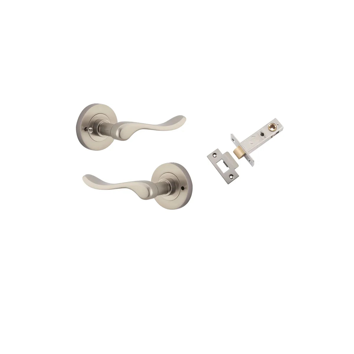 Stirling Lever - Round Rose (Inbuilt Privacy) in Satin Nickel - privacy set configuration