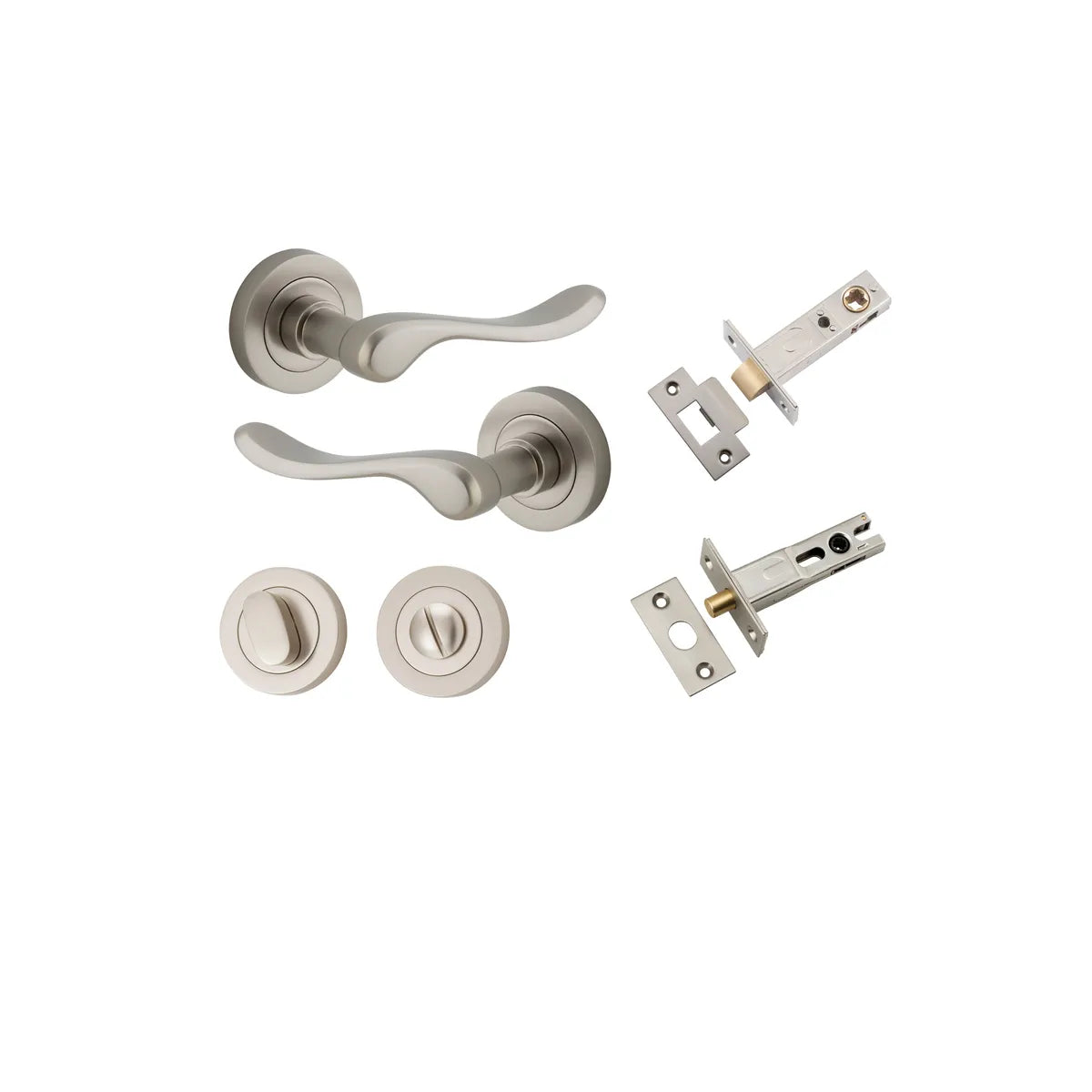 Stirling Lever - Round Rose Privacy Kit with Separate Privacy Turn in Satin Nickel - privacy set configuration