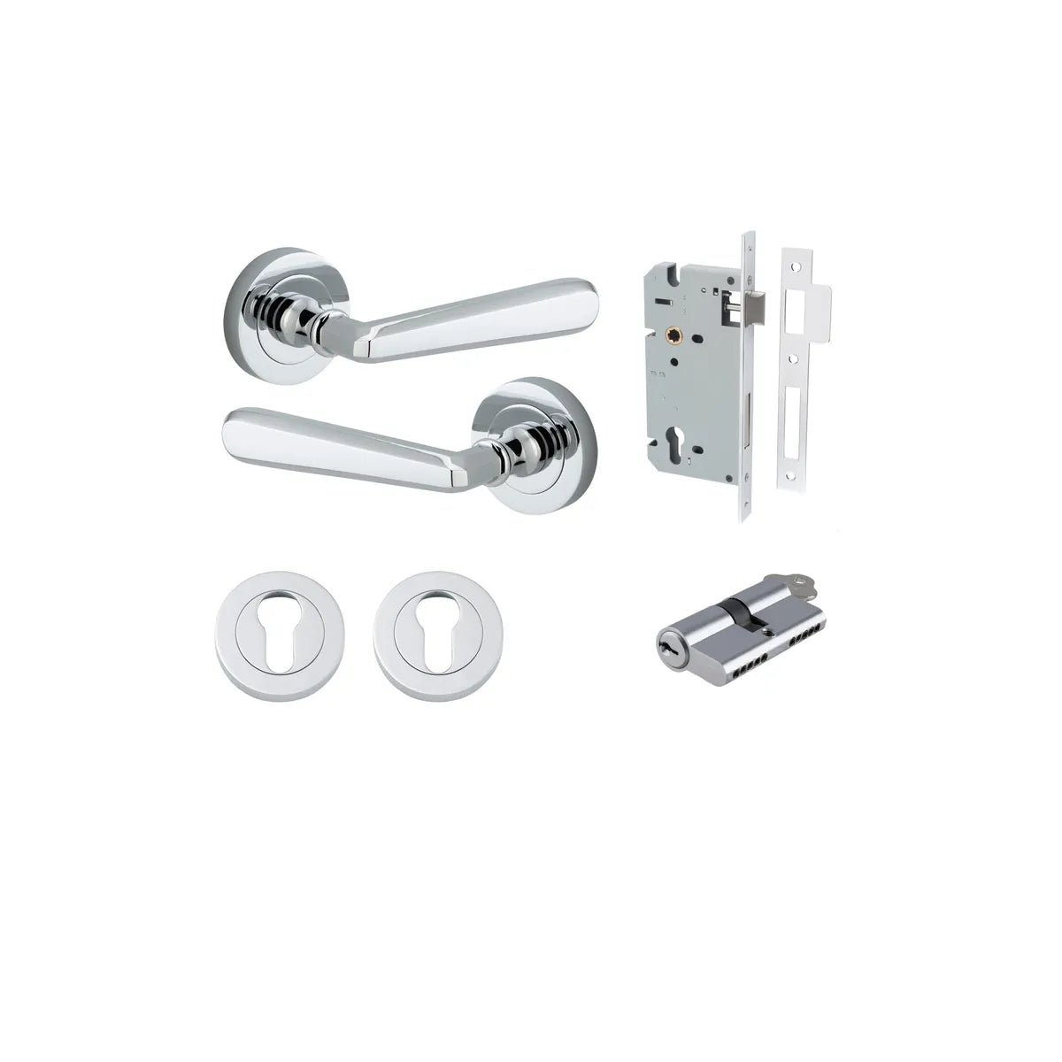 Copenhagen Lever - Round Rose Entrance Kit with Separate High Security Lock - entrance set configuration (5 of 14)