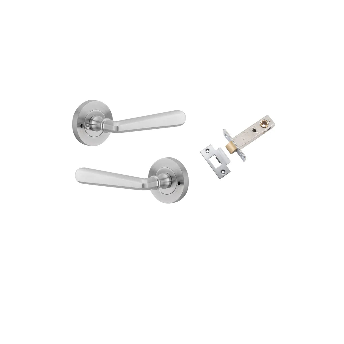 Copenhagen Lever - Round Rose (Inbuilt Privacy) in Brushed Chrome - privacy set configuration