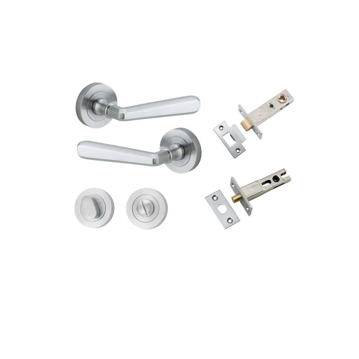 Copenhagen Lever - Round Rose Privacy Kit with Separate Privacy Turn in Brushed Chrome - privacy set configuration