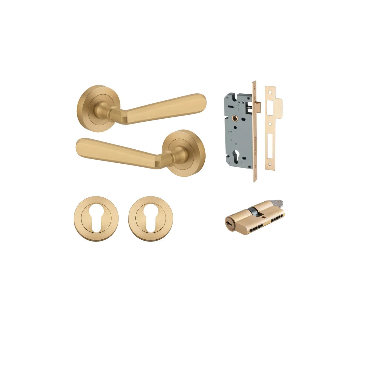 Copenhagen Lever - Round Rose Entrance Kit with Separate High Security Lock - entrance set configuration