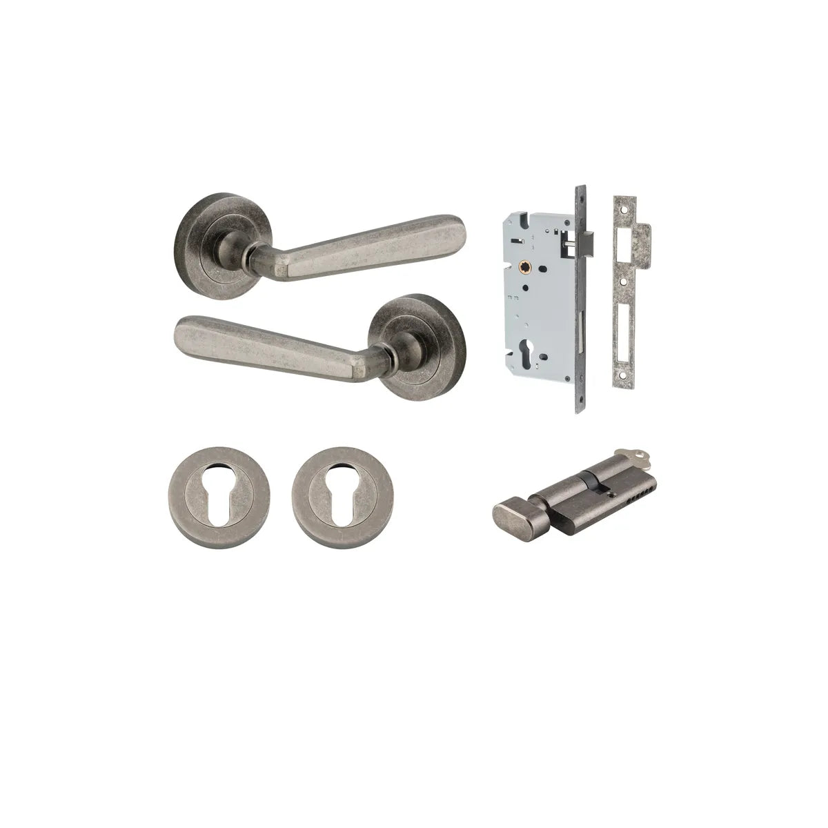 Copenhagen Lever - Round Rose Entrance Kit with Separate High Security Lock