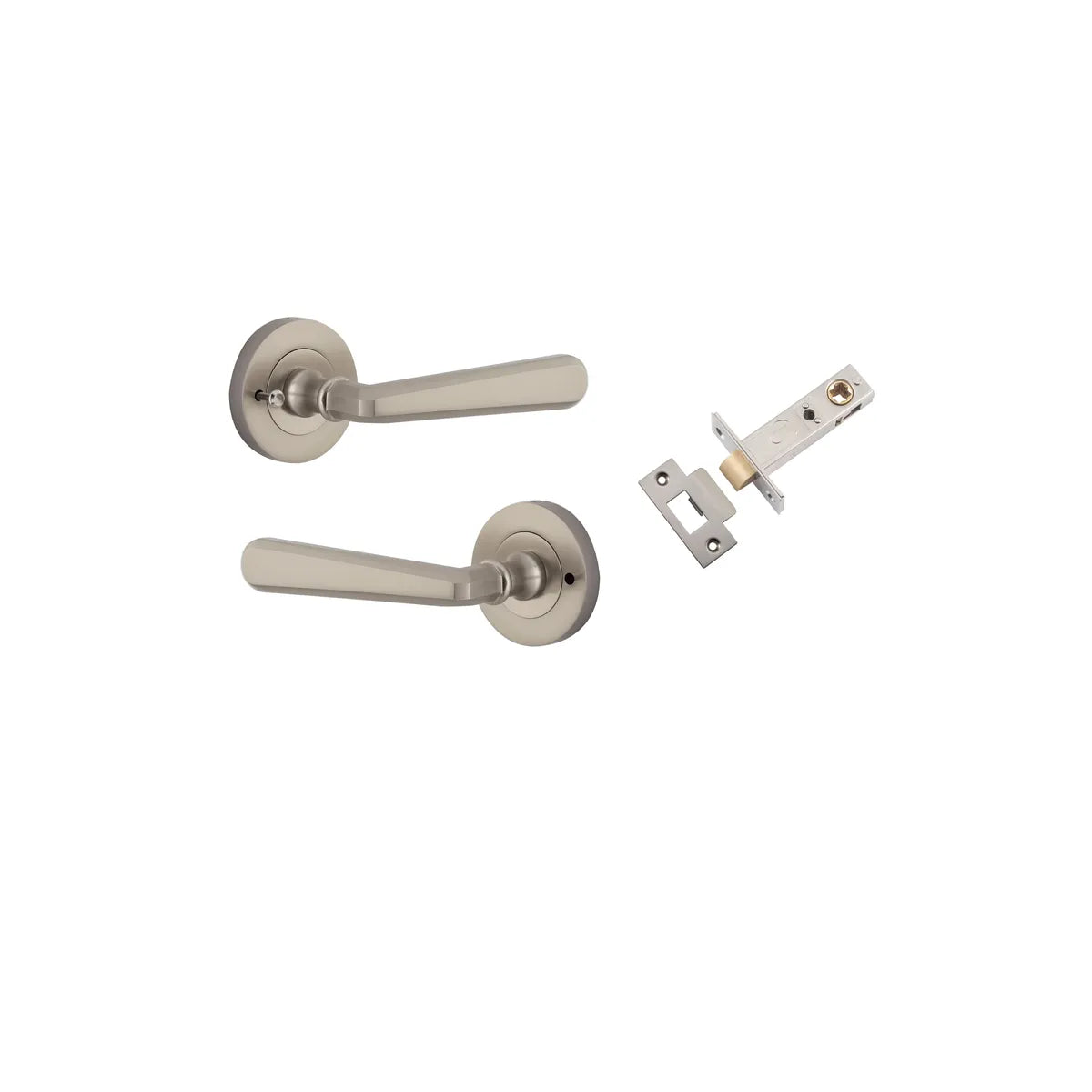 Copenhagen Lever - Round Rose (Inbuilt Privacy) in Satin Nickel - privacy set configuration