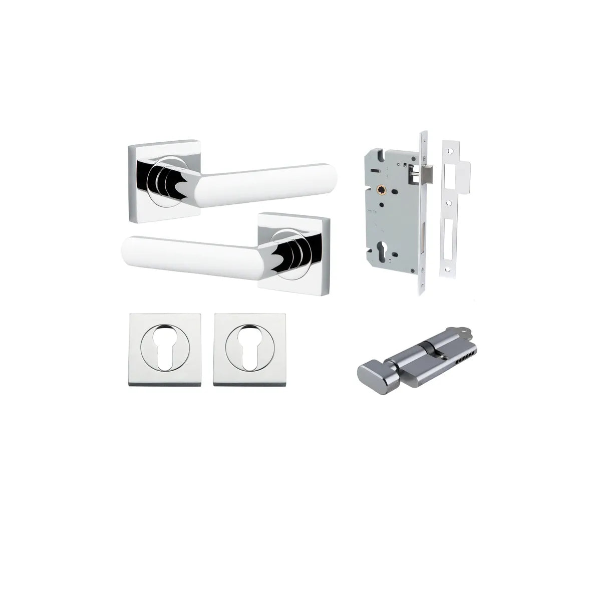 Osaka Lever - Square Rose Entrance Kit with Separate High Security Lock in Brushed Brass - entrance set configuration