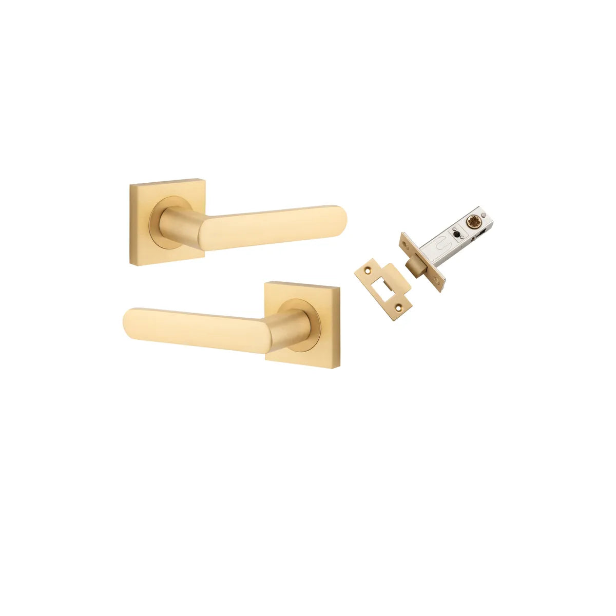 Osaka Lever - Square Rose Passage Kit in Brushed Brass - front view