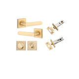 Osaka Lever - Square Rose Privacy Kit with Separate Privacy Turn in Brushed Brass - privacy set configuration