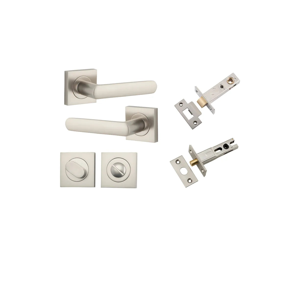 Osaka Lever - Square Rose Privacy Kit with Separate Privacy Turn in Satin Nickel - privacy set configuration