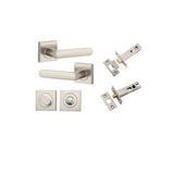 Osaka Lever - Square Rose Privacy Kit with Separate Privacy Turn in Satin Nickel - privacy set configuration