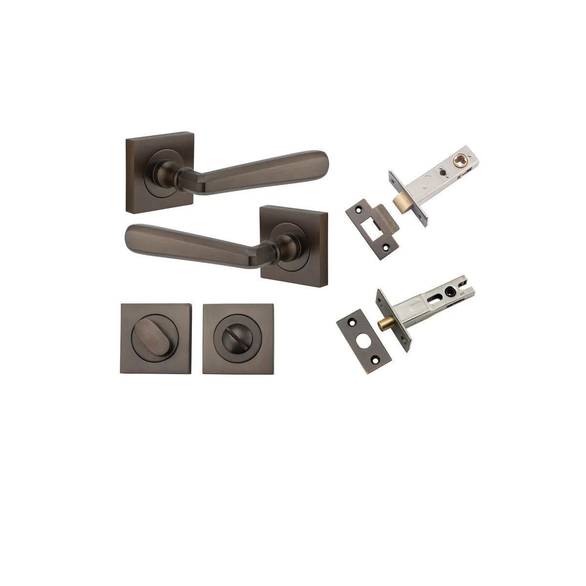 Copenhagen Lever - Square Rose Privacy Kit with Separate Privacy Turn in Signature Brass - privacy set configuration